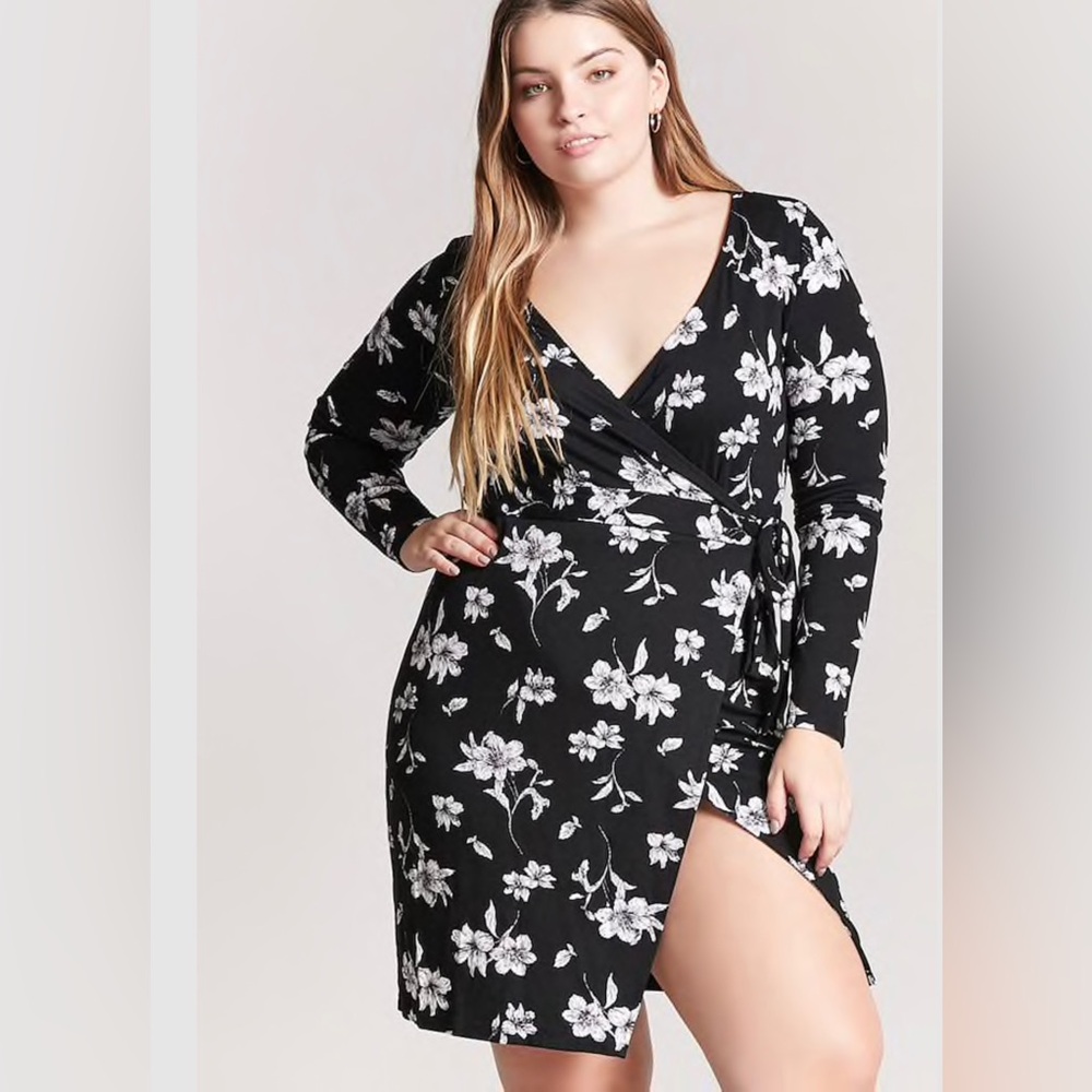 Plus Size Floral High-Low Wrap Dress